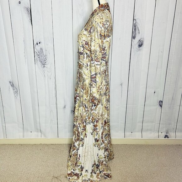 Soft Surroundings Mekness Metallic Floral Maxi Shirt Dress Duster Size S Boho - Picture 7 of 15